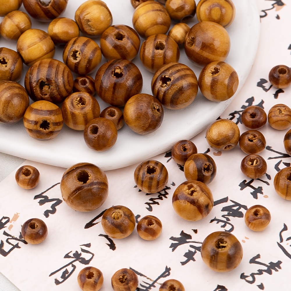New Chinese Style Pine Wood Grain Round Beads for DIY